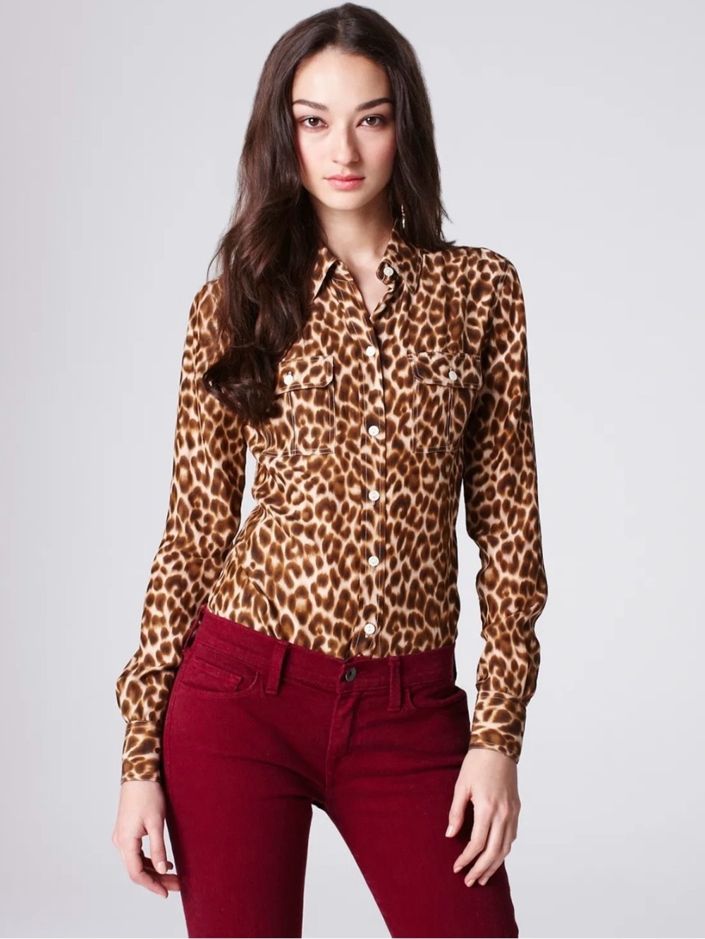 Lucky Brand Joan Cheetah Print Satin Button-Down Blouse